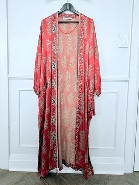 Zara Red Floral Long Duster Kimono